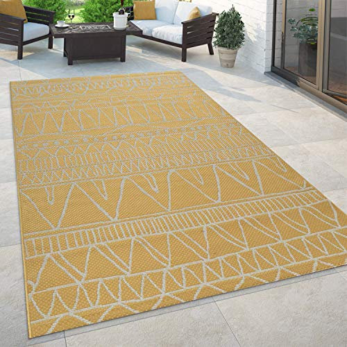 Paco Home Outdoor Teppich Flachgewebe mit Palmen- & Boho-Muster in Sisaloptik Modern langlebig, robust & wetterfest Ideal für Terrasse, Garten & Balkon, Grösse:160x220 cm, Farbe:Gelb