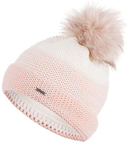 Faera Mütze Damen Wintermütze warm gefüttert mit Fleecefutter Kunstfell Bommelmütze Winter Herbst Bommel Strickmütze Beanie 60, Farbe:Rosa