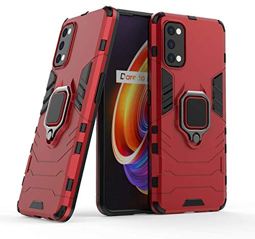 MRSTER Realme 7 PRO Custodia, Armor Custodia con 360 Gradi Girevole Anello, Silicone TPU e PC Doppio Strato Bumper Protettiva Cover per Realme 7 PRO. HB Red