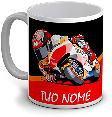 quickgadget Idea Arredo Casa Regalo Tazza in Ceramica Colazione per Amico Fratello Cugino Zio papà Nonno appassionato Moto Motocicletta Sport GP 93, Personalizzato con Nome
