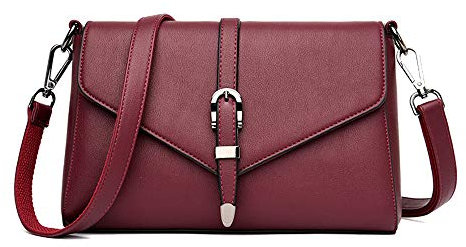 Coolives Damen Umhängetasche aus PU-Leder Kleine Schultertasche Elegant Handtasche Tasche für Dame Weinrot EINWEG