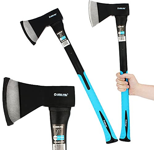 MAR-POL® Axt Beil Fiberglass 1250 g Länge 68 cm Schwarz Blau Rutschfester Ergonomischer Handgriff Gummischutz | Universal Spaltaxt Spaltbeil Handbeil Holzspalter Vibrationsarmer Glasfaserstiel M82802