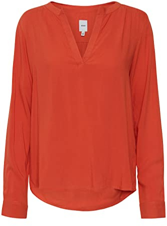 ICHI IHMAIN LS2 Damen lange Bluse Langarm Basicbluse aus reiner Viskose Nachhaltige zertifizierte EcoVero Viskose V-Ausschnitt Regular Fit, Größe:38, Farbe:Pureed Pumpkin (171449)