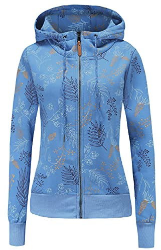 TrendiMax Felpa con Cappuccio con Zip Donna Autunno Inverno Giacca Hoody Hoodies Stampa (Cielo Blu, L)