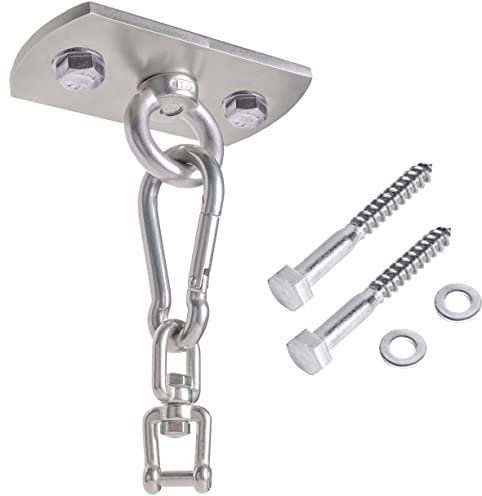 Pina DESIGN seit 1979 - Hängesessel Deckenbefestigung aus V2A Edelstahl - Profi Halterung mit hoher Tragkraft für Schwebesessel Liebesschaukel Hängematte: (Holz-Set + Karabiner + Drehwirbel)