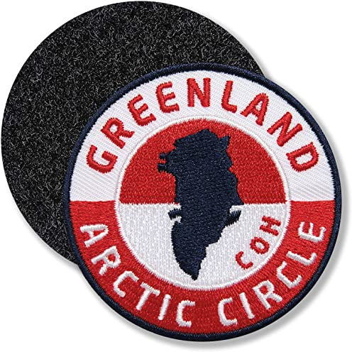 Grönland Polarkreis Flagge/Klett-Patch gestickt rund/Klett Patch Patches Aufnäher Applikation zum aufnähen aufkleben auf Kleidung Rucksack Taschen Flagge