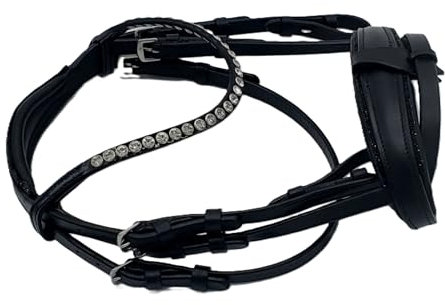 Tysons Breeches Crown Minishetty Shetty Mini Trense Sperriemen abnehmbar Leder Glitzer an Genick + Nasenriemen Leder weich Schwarz Falabella Minipony (Minishetty)