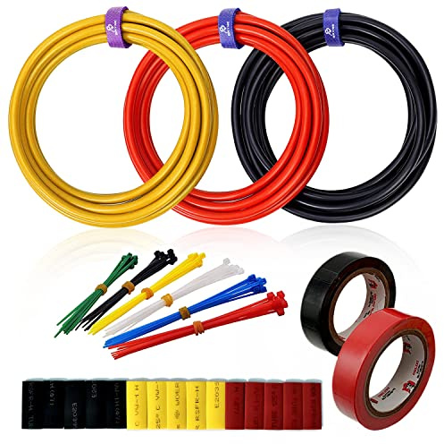 Cordon d'alimentation en Fil électronique de Silicone 10AWG, 3 couleurs x 13 pieds, 1050 brins, fil de cuivre étamé de 0.08mm, livré avec du ruban électrique et des outils