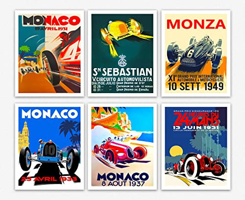 Vintage Cars Deko Poster/Set of 6 Vintage Deko Car Racing Garage Wandbilder Car Wall Decor for Men - Auto Wall Art/Classic Car Wall Küchen Deko Retro Cars Wand Dekoration (40cm x 50cm)