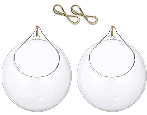 Globo di Vetro sospeso Terrario in Vetro sospeso (Pacchetto da 2) - Porta del terrario per Piante succulente Candele a Luce da tè Decorazioni da Esterno per Interni per Esterni Appeso