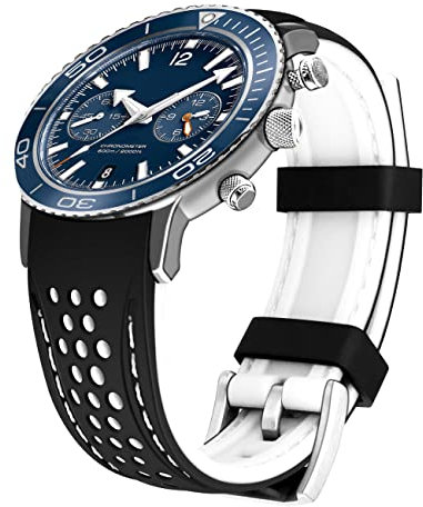 Kai Tian Langlebige zwei Ton Silikon gebogene Enden 22mm Rennsport Gummi Uhrenarmbänder Armband Schwarz (Weiß Stich) für Männer Frauen