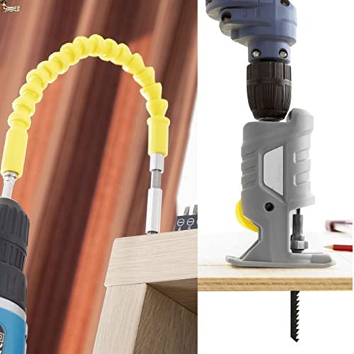BricoLoco.com Zubehör-Set: Flexibler Bithalter zum einfachen Verschrauben an schwierigen Stellen + Adapter Stichsäge für Schraubendreher.