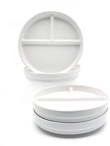 Elk and Friends Kids 7.8” Porcelain White Divided Plates with Silicone Sleeves | Suitable for Babies/Toddlers | Microwave & Dishwasher Safe | Non Slip Dinnerware | Snack Dishes | 2 Pack