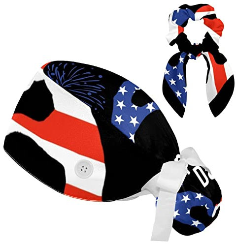 VBFOFBV Arbeitskappen mit Knöpfen, Langhaar-Peeling-Hüte Pferdeschwanz-Halter für Frauen,Unabhängigkeitstag Usa Flagge