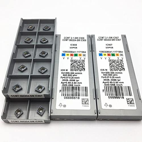 10 Uds CCMT060204 SM IC907 908 Hoja de carburo giratoria CNC CCMT 060204 Torno CNC Herramienta de Corte de Metal CCMT060208 SM IC908 IC907 (Size : CCMT060208 SM IC908, Color : 10PCS(1box))