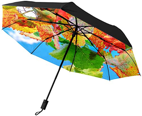 GISPOG Automatic Folding Umbrella, Vine Leaves Bright Fall Foliage Waterproof Compact Sun and Rain Travel Umbrellas