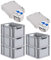 PROREGAL SuperSparSet 5x Eurobox NextGen Grip mit Scharnierdeckel und blauen Schiebeschnappverschlüssen, HxBxT 22x30x40cm, 20 L, Grau, Griffe offen, Eurobehälter, Transportbox
