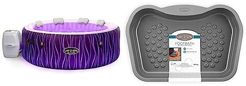 Lay-Z-Spa Hollywood Built in LED Light, 140 AirJet Massage System Inflatable Hot Tub with Freeze Shield Technology, 4-6 Person, Black & Foot Bath Tray Accessory for Hot Tubs and Spa Pools
