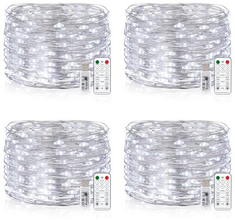 Vacoulery Wasserdicht Draht Lichterkette, 4 x 10M 100 LED USB Weihnachten Außenlichterkette Micro Lichterkette Außen und Innen mit Fernbedienung 8 Programm und Timer für Schlafzimmer, Party, Hochzeit