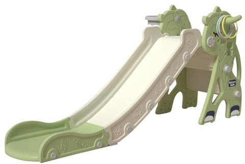 Zkiprm Toboggan Plié Allongé (142cm) Multifonctionnel Toboggan Bebe Avec Marches Antidérapantes, Panier de Basket, Jouets, Tapis Antidérapants Toboggan Exterieur Enfant & Interieur Enfant Pour 1-3 ans