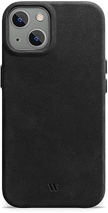 WIIUKA Hülle für iPhone 15, Leder aus Deutschland, Lederhülle extra Dünn, Premium Handyhülle, Case, Qi, Vintage Schwarz
