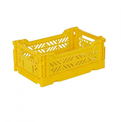 AYKASA Klappkiste, stabile Faltkiste aus Kunststoff, stapelbar, Yellow, Mini (27x17x11cm)