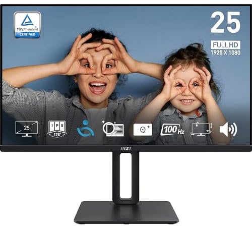 MSI PRO MP251P 24,5 Zoll Full HD Business Monitor - 1920 x 1080 IPS-Panel, 100 Hz, augenfreundlicher Bildschirm, integrierte Lautsprecher, 4-Fach verstellbar - HDMI 1.4b, D-Sub (VGA)