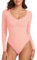 WOWENY Body en dentelle à col en V pour femme à manches longues et manches courtes avec fermeture à pression, 1 rose., XXL