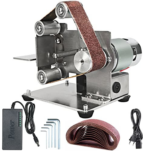 Levigatrice a Nastro Kit 500W Mini Levigatrice Elettrica Mini Levigatrice a Nastro Regolabile Kit Levigatrice Elettrica Regolabile a 7 Velocità per La Lavorazione del Legno Fai da Te Metallo