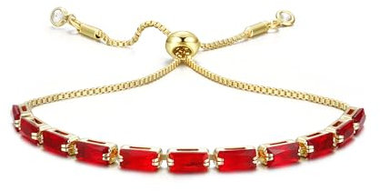 CASSIECA Armband Gold Damen Rot Zirkonia Kristall Tennis Armband für Frauen Geburtstags Muttertag Weihnachten Geschenk für Mama Freund Tochter Gold Schmuck Damen mit Box