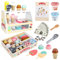 Wooden Ice Cream Toys Set for Kids, Ice Cream Counter Shop Playset Toddler Pretend Play Kitchen Food Accessories, Ice Cream Shop Pretend Food Toys for 3 4 5 6 Year Old Girls & Boys