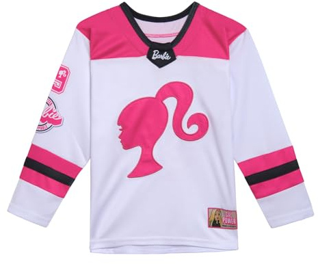 Barbie Mädchen Hockeytrikot aus Netzstoff, langärmelig, für Kleinkinder bis große Kinder, Größen (2T – 14–16), Rosa / Weiß, 6
