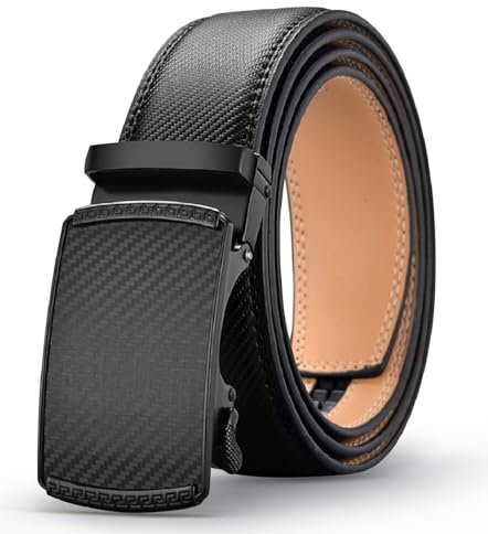 Acewin Ledergürtel Herren, Automatik Gürtel Herren, Arbeitsgürtel, Verstellbar, Breit 35mm (01-Schwarz,105 CM)