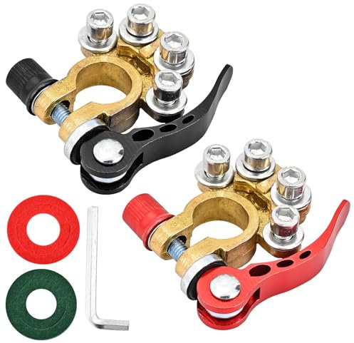 Wantli 2 pcs Connettori Terminali Batteria Batteria Ottone Auto, Positivo e Negativo Sgancio Rapido Connettori, con Rondelle Anti Corrosivo Protezione, per auto, camion, autobus, roulotte, camper
