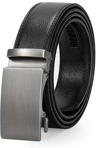 JasGood Leder Herren Gürtel, Gleitender Ratsche Ledergürtel für Männer Anzug mit Automatischer Schnalle, 3,5cm Breit