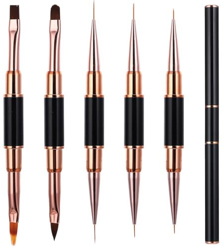 5 Pcs Double-Ended Acrylic Nail Art Brushes Set Nail Art Design Pen Painting Tools Nail Art Liner Brush Nail Dotting Pen Super Fine Striper Brush Set for Nail DIY Salon at Home
