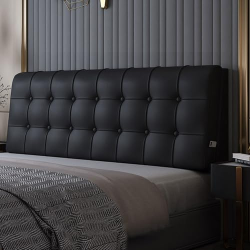 Rückenlehne Lesekissen Bett Kopfteil Kissen, Rückenkissen gepolstert PU-Leder kollisionssicher Kopfteilbezug Rückenkissen Wandkissen Rückenlehnenstützkissen Schutz(With headboard-200X58x10cm,Black)