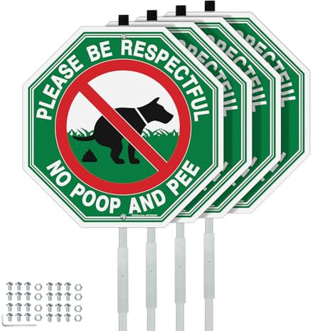 Faittoo Schild mit Aufschrift No Peeing No Pooping Dog, mit 106,7 cm Pfahl für den Hof, 4 Stück, 25,4 x 25,4 cm, rostfreies, schweres Aluminium, reflektierend, lichtbeständig, 2 vorgebohrte Löcher,
