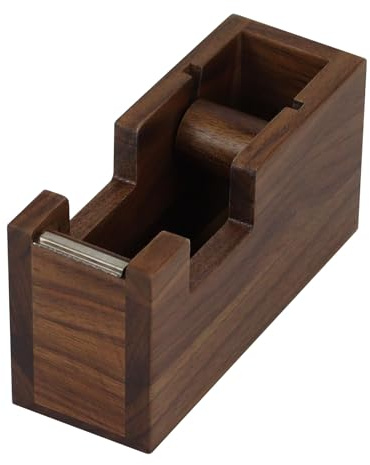 Multibey Natural Eco-Friendly Walnut Wooden 1 Inch Core Desktop Adhesive Tape Dispenser Cutter with Tape Office School Gift Idea (Walnut)