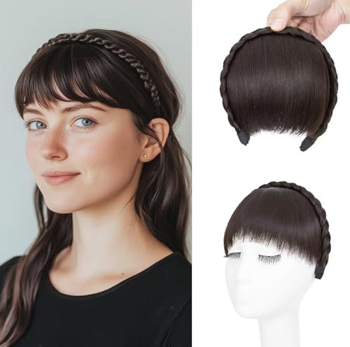 S-noilite Stirnband Mit Pony Fransen, Front Haar Perücke, Synthetische Geflochtene Haarverlängerungen Haarteil, Mittel Braun