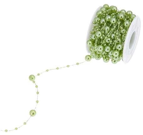 GreatRise 10 Meter Perlengirlande Bunte Perlenband Perlenkette Perlenschnur Geschenkband Künstliche Perlen Dekoband für Hochzeit Winter Weihnachten Schneeflocke Trim Handwerk Dekoration Hellgrün
