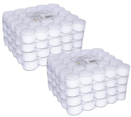 pajoma® Teelichte Weiß 2x 100 Stück | unbeduftete Teelichter | Brenndauer: ca. 8 Std. - 20g Wachsgewicht, 26 x 40 mm | Gastro, Hochzeit, Dekorieren, Feiern, Entspannen, Outdoor, Party