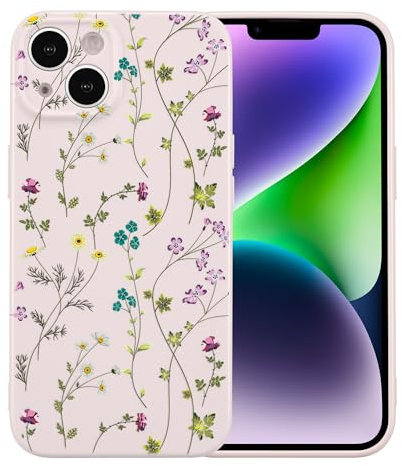 RALEAVO Flower Case for iPhone 14 (6.1”), Girls Floral Silicone Shockproof Case Cover with Cute Patterns Protective Case for iPhone 14-Purple