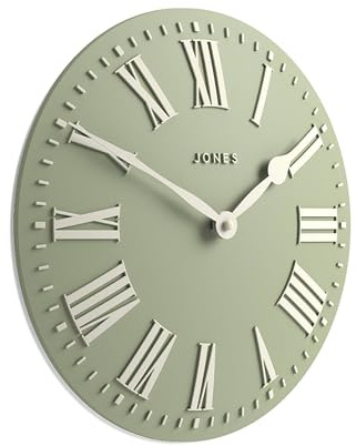 JONES CLOCKS® Strand Wanduhr | Moderne Klassische Konvexe Uhr | 30cm | Blassgrün | Römische Zahlen | Ideal für küche, Wohnzimmer, büro oder Schlafzimmer