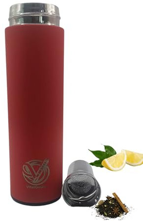 VitalOasiis - Bouteille Infuseur 500ml Thé Café Fruit Tisane Thermos en inox double paroi - 6h Chaud et 12h Froid Sans BPA, Étanche, Reutilisable. Idéale voyage bureau extérieur sport (Rouge)