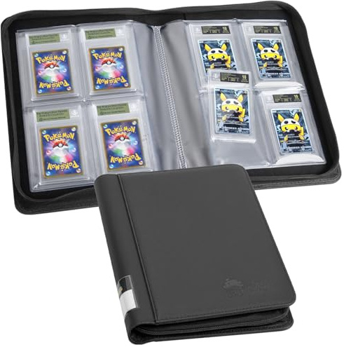 FunGuys Graded Card Binder, 24 Slab Holder, 4 Pocket Storage for Slabs Card Graded Display Case Album, Zipper, Collection Binder for MTG