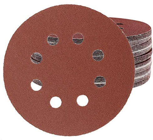 50 pezzi Dischi abrasivi a grana 80, Carta Abrasivi A 8 Fori, 125 mm, Carta Vetrata Abrasiva, per levigatrice orbitale, colore rosso