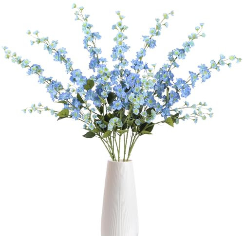 Riyuwal Delphinium Artificial Flowers 6PCS Blue Delphinium Silk Larkspur Fake Flowers 37in Tall Flowers Long Stem Faux Flowers Bulk for Tall Vase for Wedding & Home Decor (Blue)