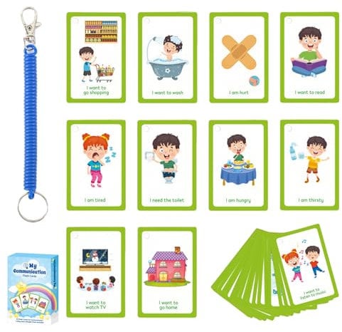 VINSPIRE Communication Cards PECS Flashcards - 32PCS Pecs Cards Sign Language Flash Cards with Loss Prevention Strap, Visual Aids Children and adults with Autism for visual aid or cue