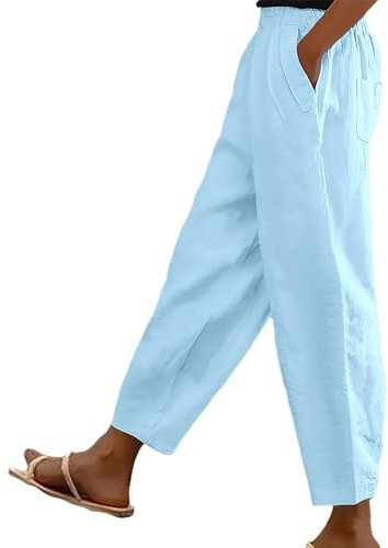 Jmwedia Cropped Trousers Women,Deals,Elasticated Waist for Summer Lounge Pants Wide Leg Joggers Pant Cropped Trousers Loose Fit Lightweight with Pockets Casual Loose Holiday Beach Pants